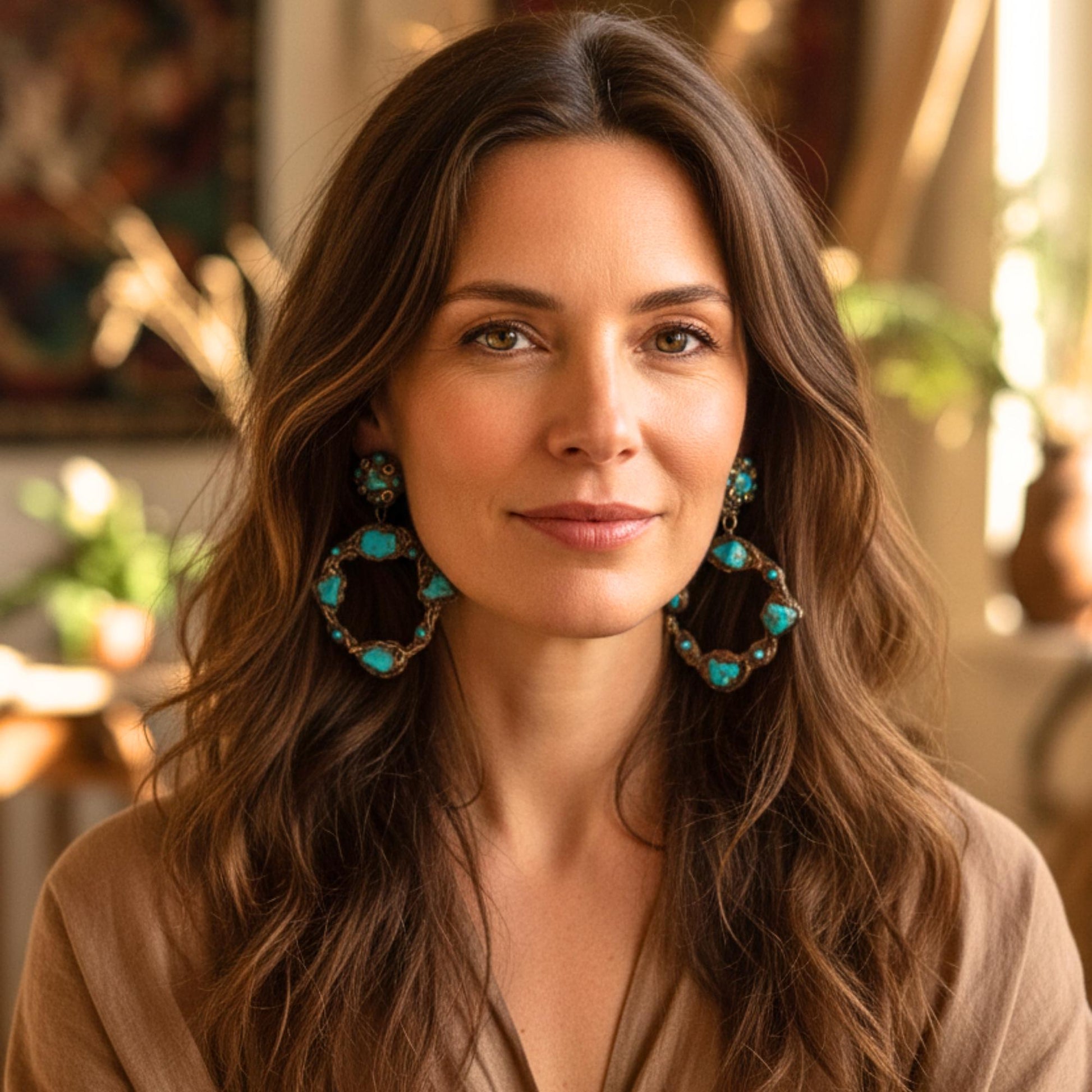 Turquoise Statement Hoop Earrings: Oversized Circle Gemstone Jewelry