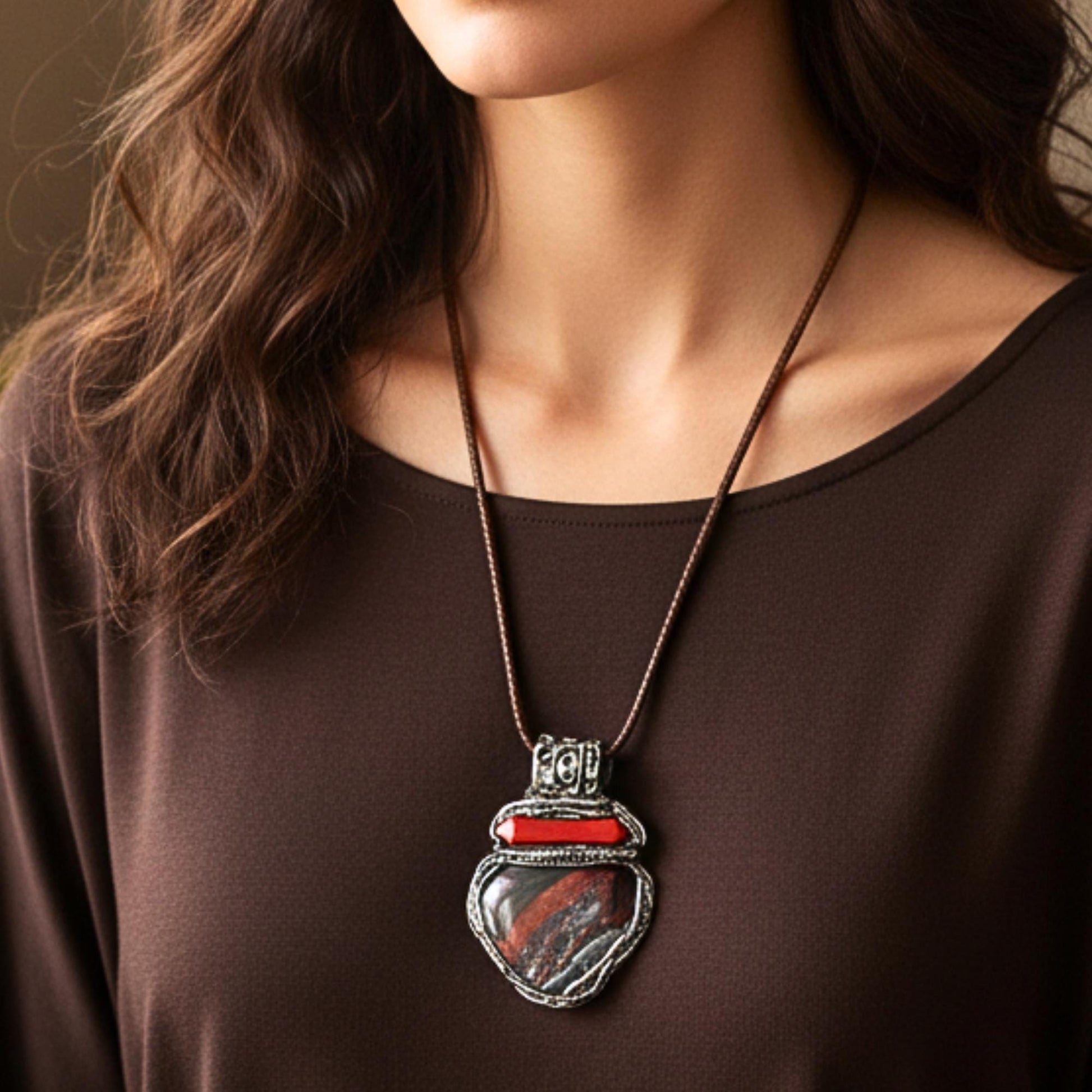 Red Jasper Jaspilite Pendant Necklace - Healing Crystal Amulet