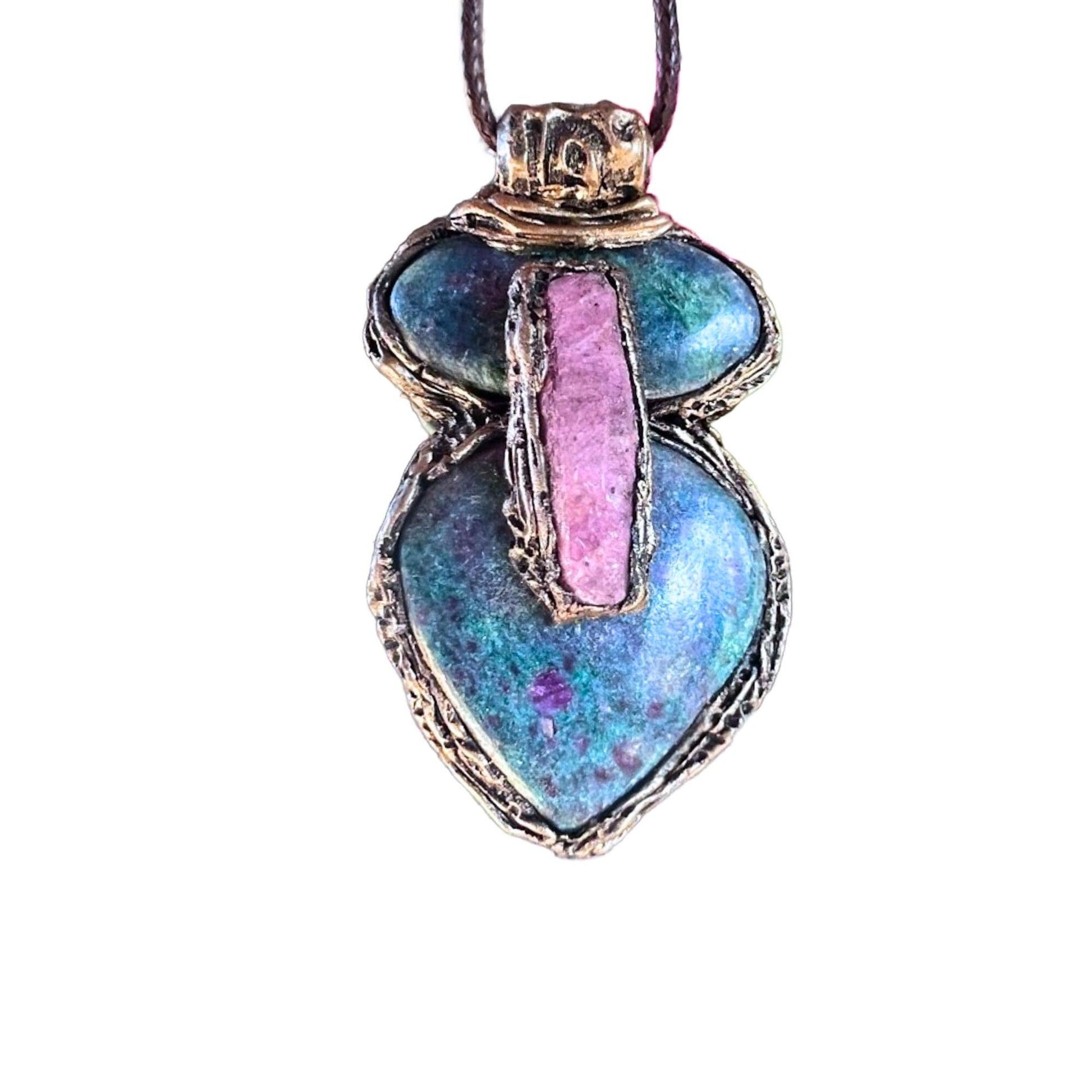 Raw Ruby and Ruby Kyanite Necklace -  Healing Crystal Amulet Pendant