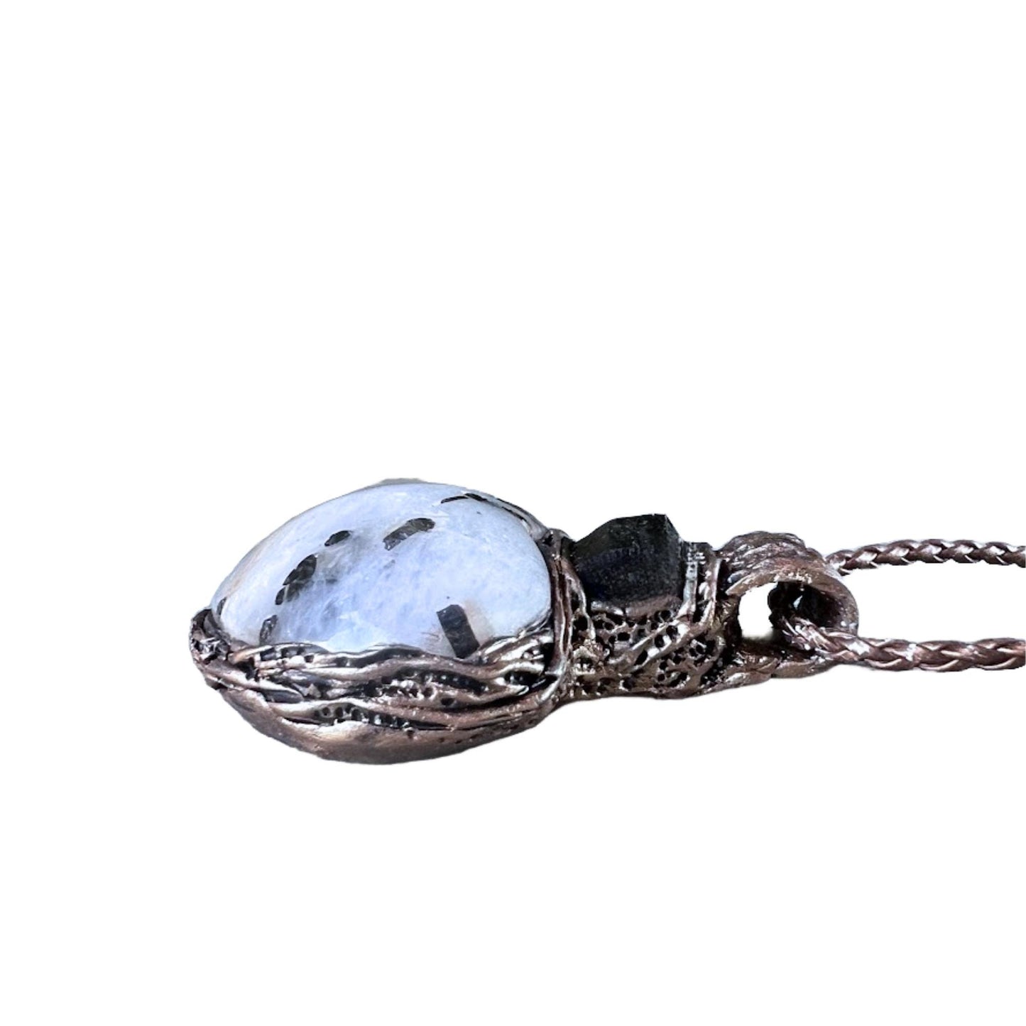 Moonstone and Tourmaline Heart Necklace  Large Statement Pendant -  Empath Protection Crystal Amulet