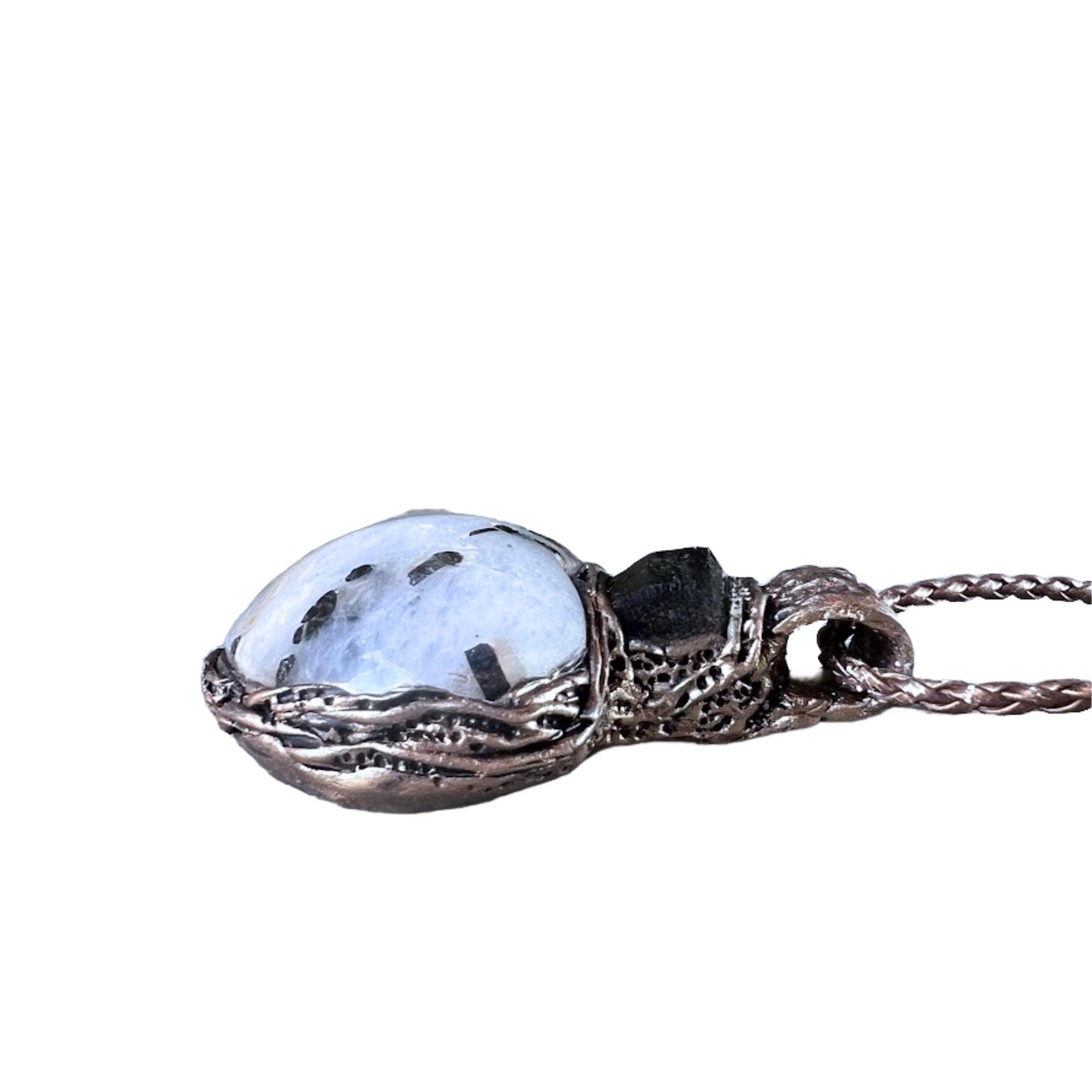 Moonstone and Tourmaline Heart Necklace  Large Statement Pendant -  Empath Protection Crystal Amulet