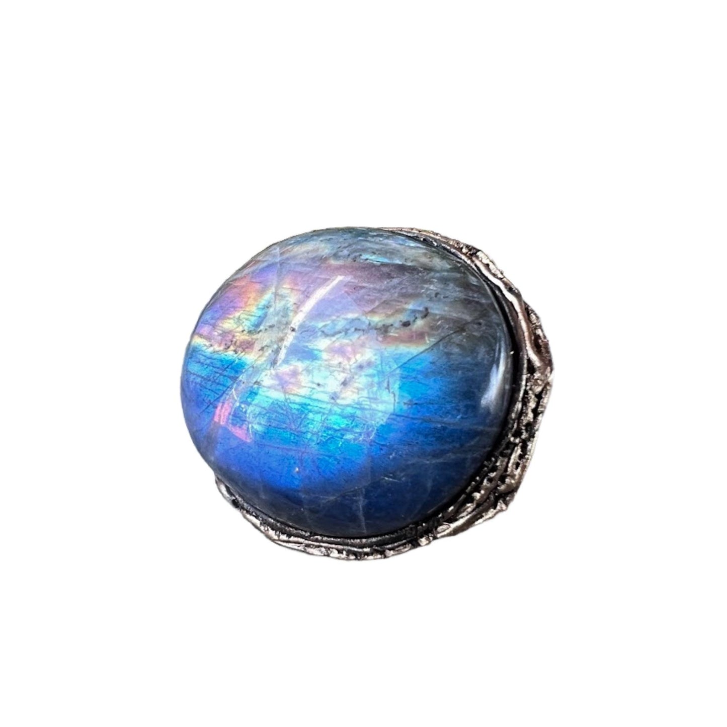 Oversized Labradorite Ring -  Chunky Rainbow Flash Statement Cocktail Ring