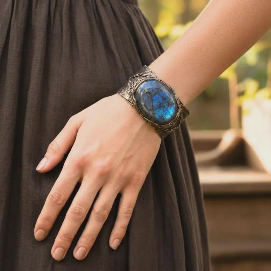 Oversized Labradorite Ring -  Chunky Rainbow Flash Statement Cocktail Ring