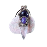 Clear Quartz and Amethyst Pendant Necklace -  Empath Protection Crystal Amulet