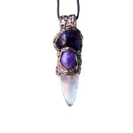 Clear Quartz and Amethyst Pendant Necklace -  Empath Protection Crystal Amulet