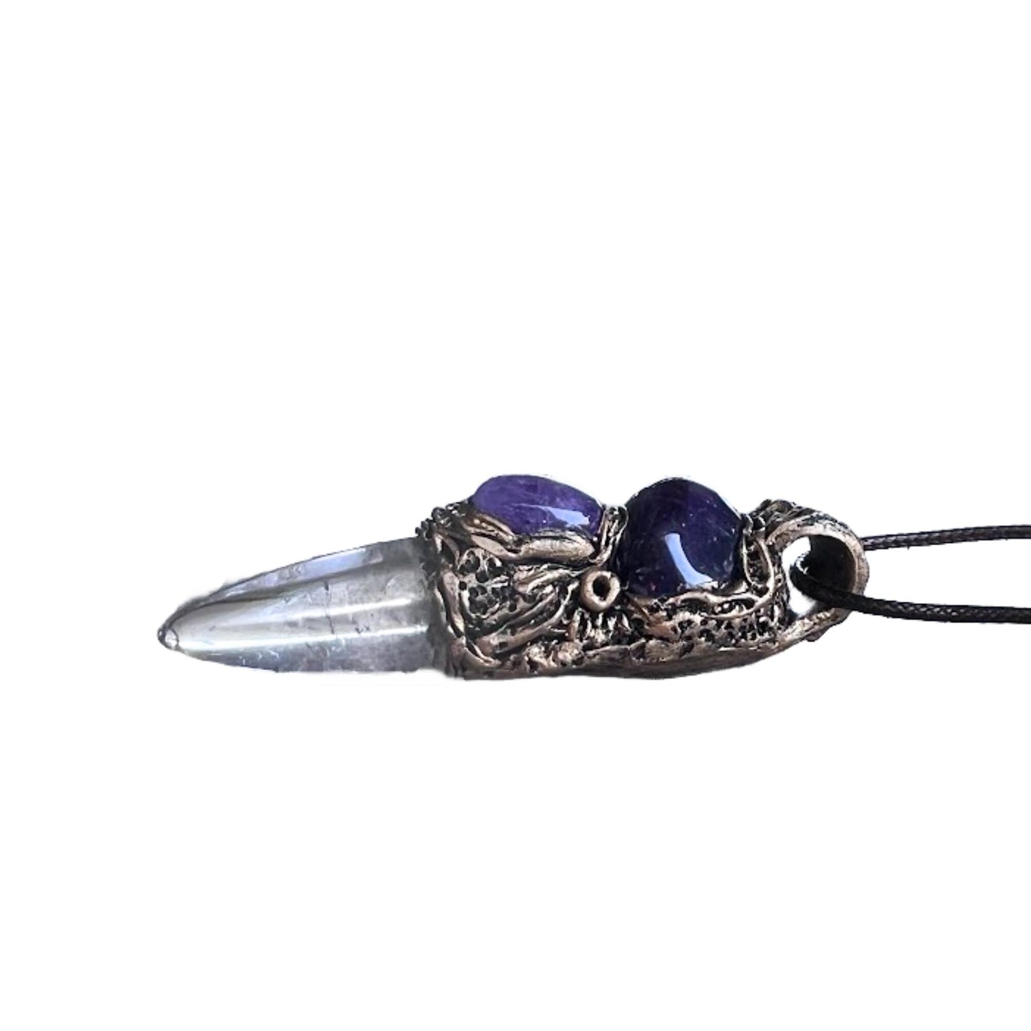 Clear Quartz and Amethyst Pendant Necklace -  Empath Protection Crystal Amulet
