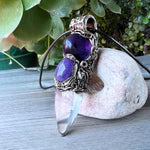Clear Quartz and Amethyst Pendant Necklace -  Empath Protection Crystal Amulet