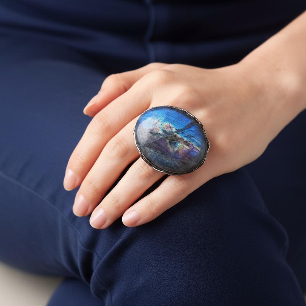 Blue Labradorite Chunky Cuff Bracelet -  Unique Statement Bracelet