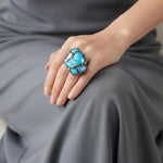 Bold Turquoise Statement Earrings -  Oversized Cluster Clip-On Earrings