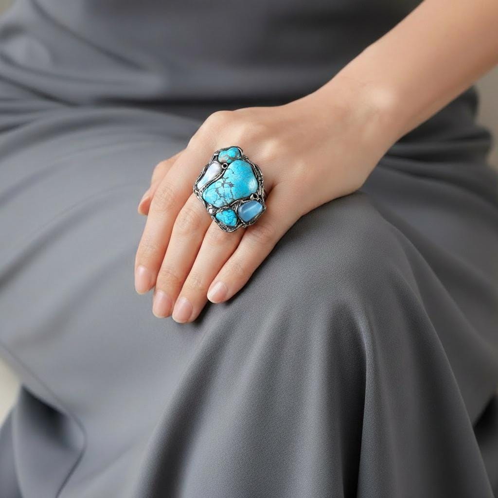 Bold Turquoise Statement Earrings -  Oversized Cluster Clip-On Earrings