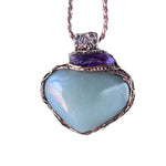 Green Aventurine Amethyst Pendant Necklace -  Large Heart Crystal Amulet