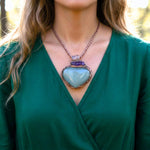 Green Aventurine Amethyst Pendant Necklace -  Large Heart Crystal Amulet
