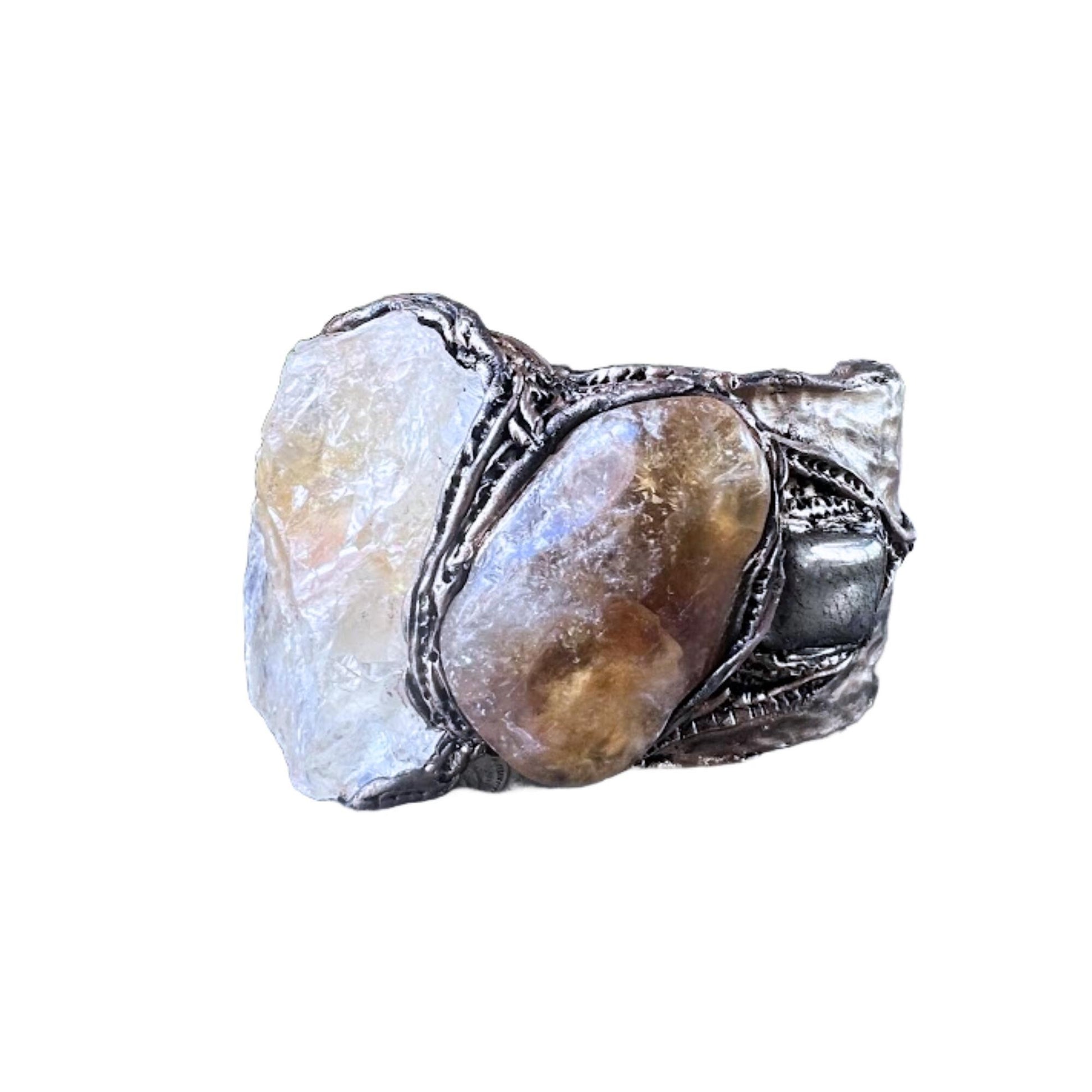 Citrine Wide Cuff Bracelet - Unique Chunky Crystal Jewelry