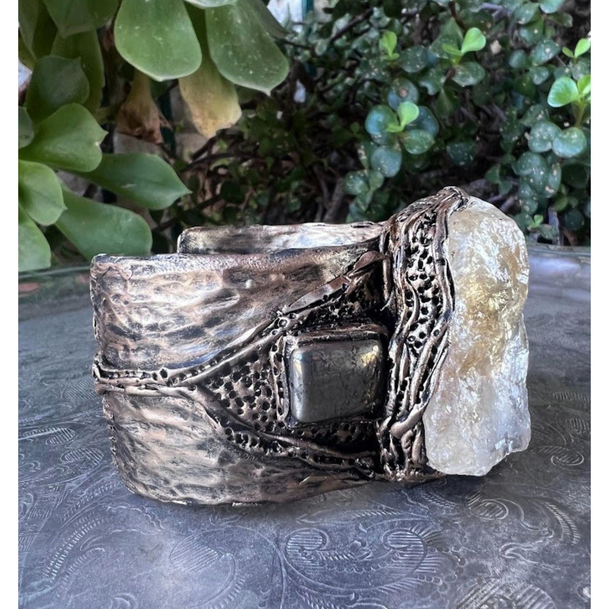 Citrine Wide Cuff Bracelet - Unique Chunky Crystal Jewelry