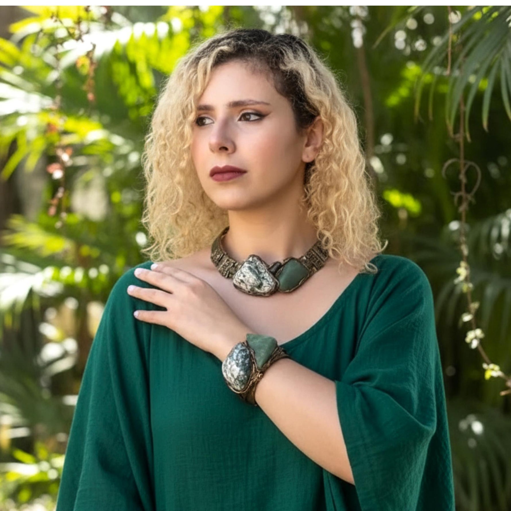Aventurine and Tree Agate Statement Choker - Chunky Green Stone Necklace