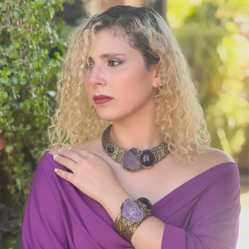 Chunky Amethyst Ring - Oversized Purple Large Stone Cocktail Ring