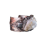 Citrine Crystal Chunky Cuff Bracelet with Pyrite and Sunstone - Statement Gemstone Jewelry