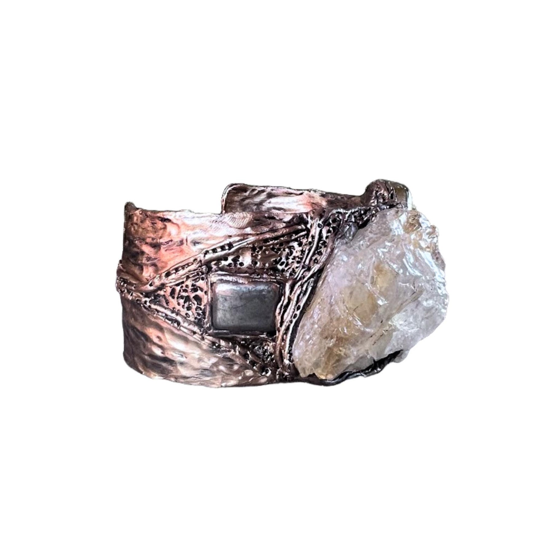 Citrine Crystal Chunky Cuff Bracelet with Pyrite and Sunstone - Statement Gemstone Jewelry