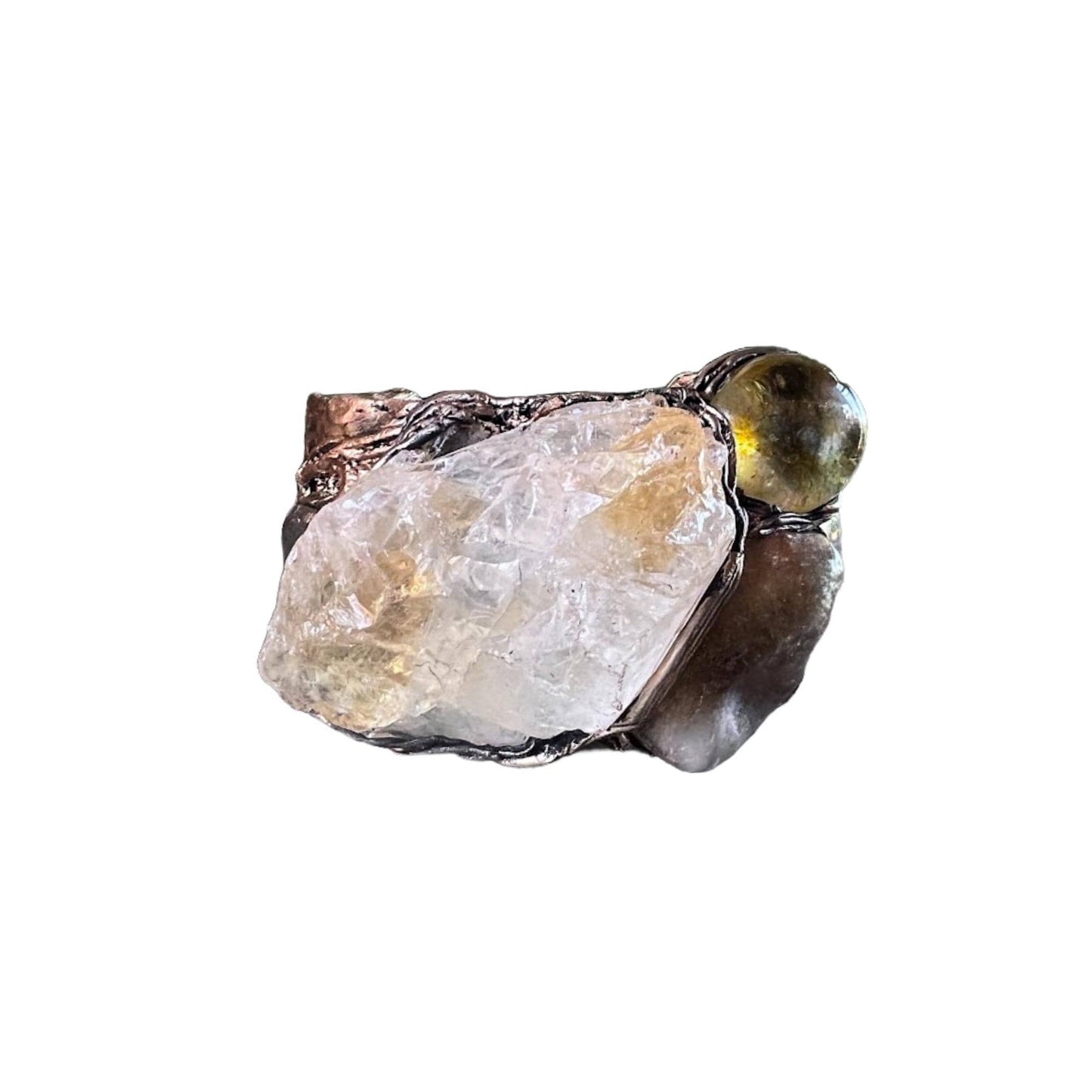 Citrine Crystal Chunky Cuff Bracelet with Pyrite and Sunstone - Statement Gemstone Jewelry
