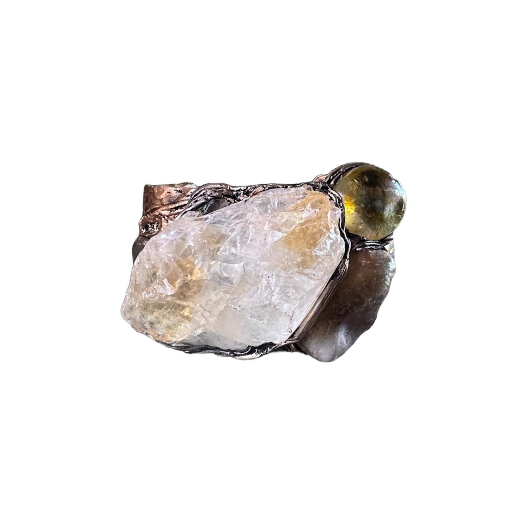 Citrine Crystal Chunky Cuff Bracelet with Pyrite and Sunstone - Statement Gemstone Jewelry