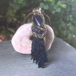 Protection Raw Crystal Amulet Pendant Necklace with Black Kyanite and Amethyst spiritual gifts