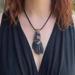 Bold Chunky Black Kyanite and Amethyst Ring -  Extravagant Unique Statement Jewelry