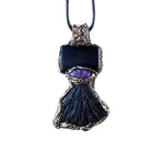 Shungite Kyanite Amethyst Pendant Necklace -  Protection Crystal Amulet
