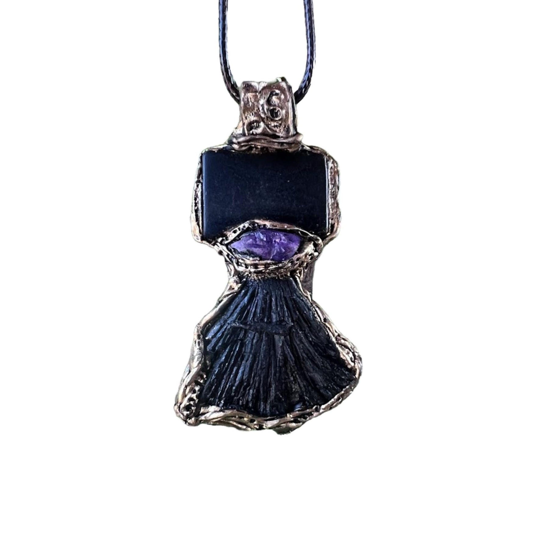 Shungite Kyanite Amethyst Pendant Necklace -  Protection Crystal Amulet