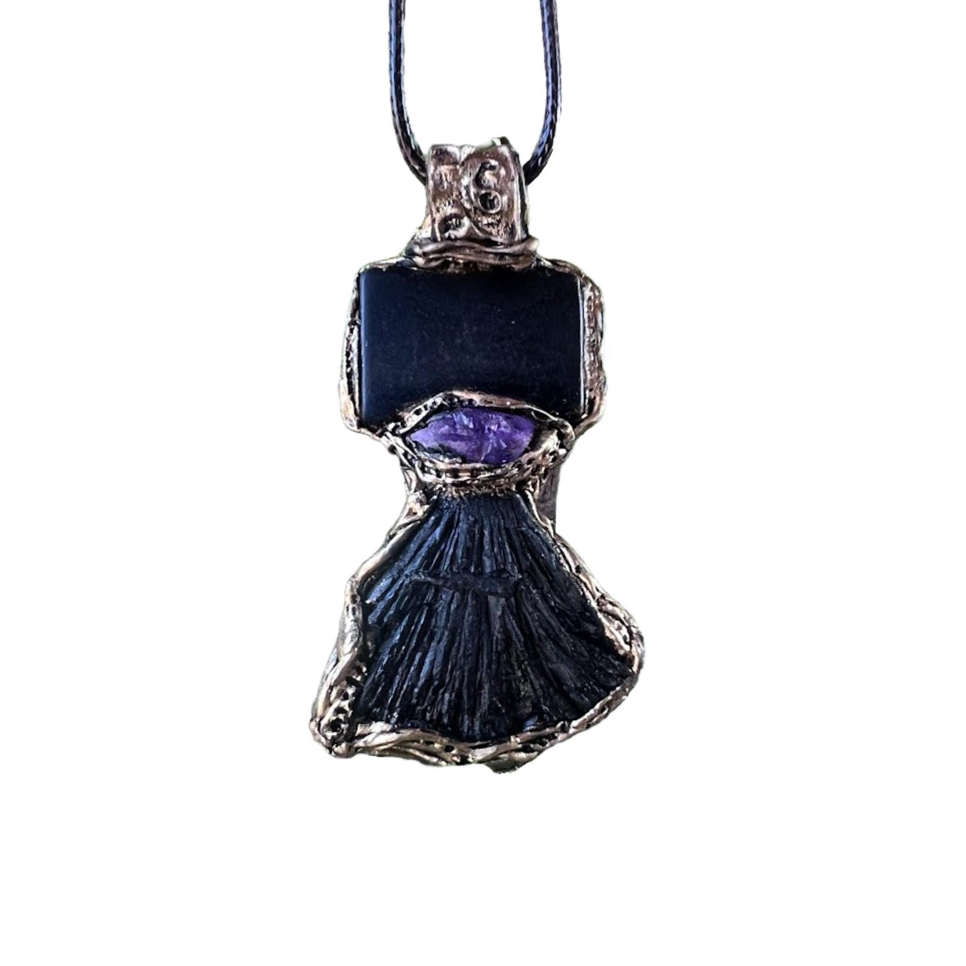 Shungite Kyanite Amethyst Pendant Necklace -  Protection Crystal Amulet