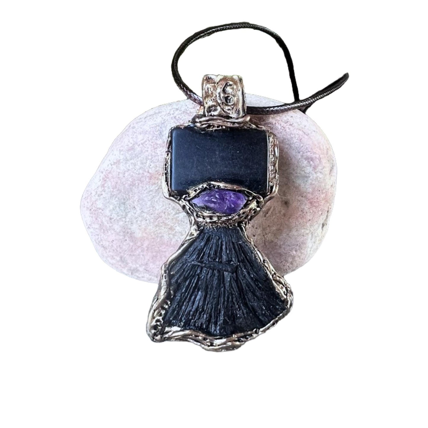 Shungite Kyanite Amethyst Pendant Necklace -  Protection Crystal Amulet