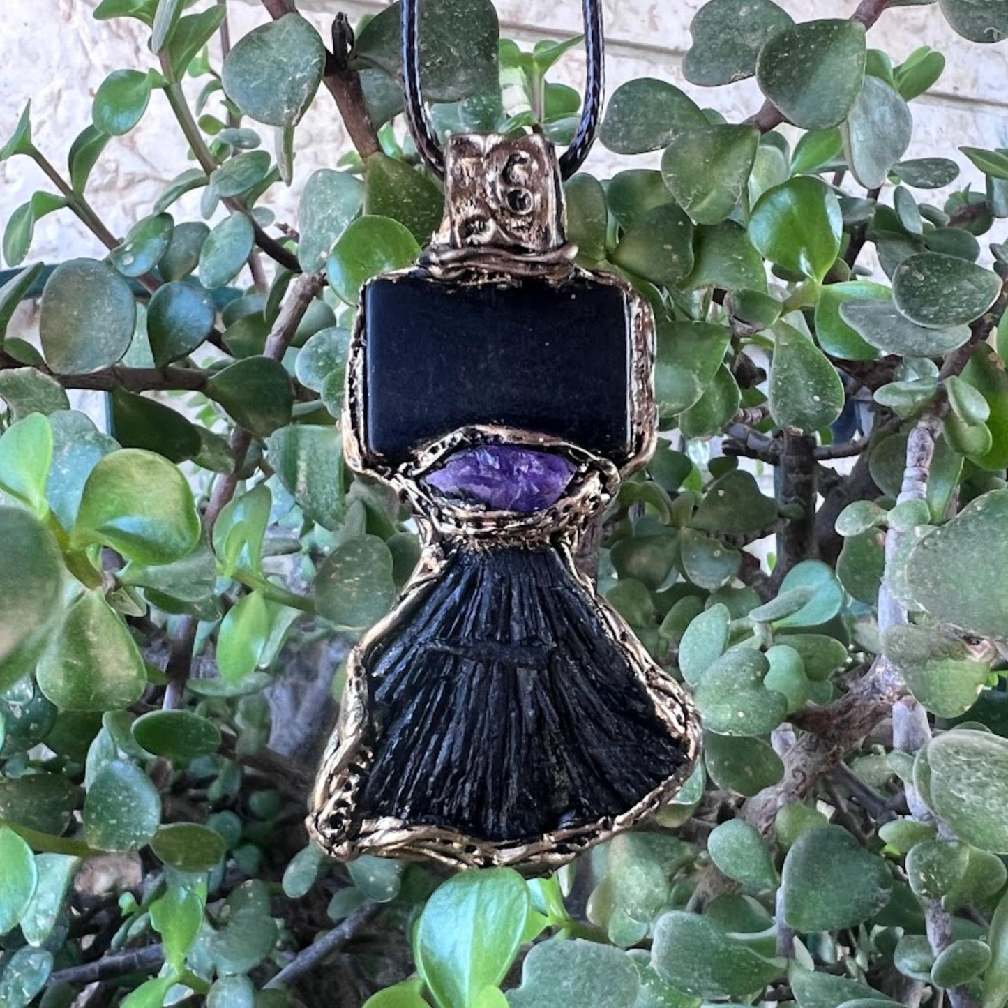 Shungite Kyanite Amethyst Pendant Necklace -  Protection Crystal Amulet