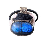 Labradorite and Black Kyanite Choker Necklace -  Large Stone Protection Amulet