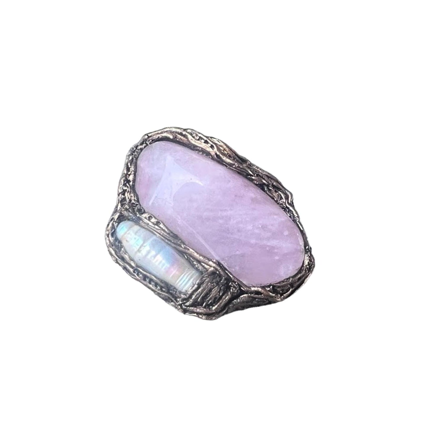 Rose Quartz and Pearl Statement Ring -  Chunky Pink Stone Cocktail Ring