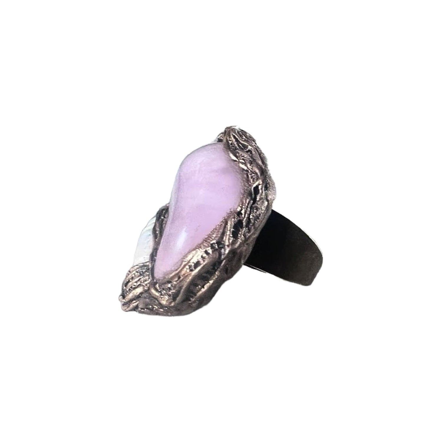 Rose Quartz and Pearl Statement Ring -  Chunky Pink Stone Cocktail Ring