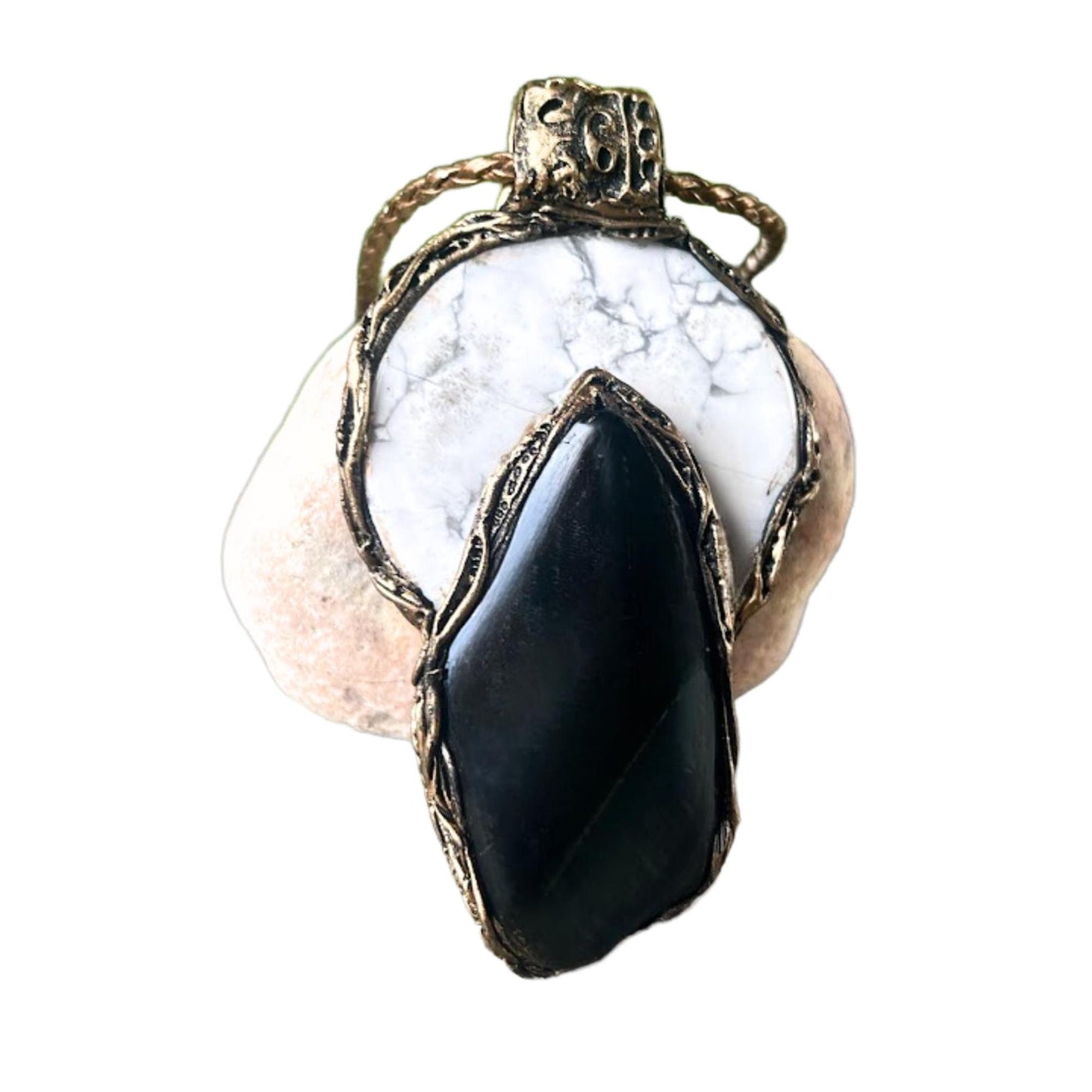 Black and White Hawk’s Eye Howlite Pendant Necklace -  Large Stone Statement Amulet