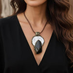 Chunky Black White Round Ring with Hawk's Eye and Howlite Stone