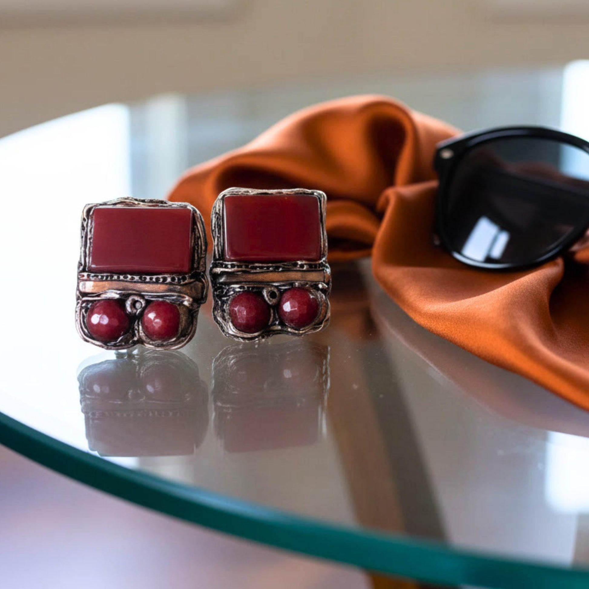 Chunky Carnelian Stone Ring - Bold Statement Cocktail Jewelry
