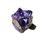 Raw Amethyst druzy cluster geode ring large stone cocktail ring