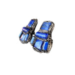 Lapis Lazuli and Sodalite Blue Stone Earrings  Statement Clip-on
