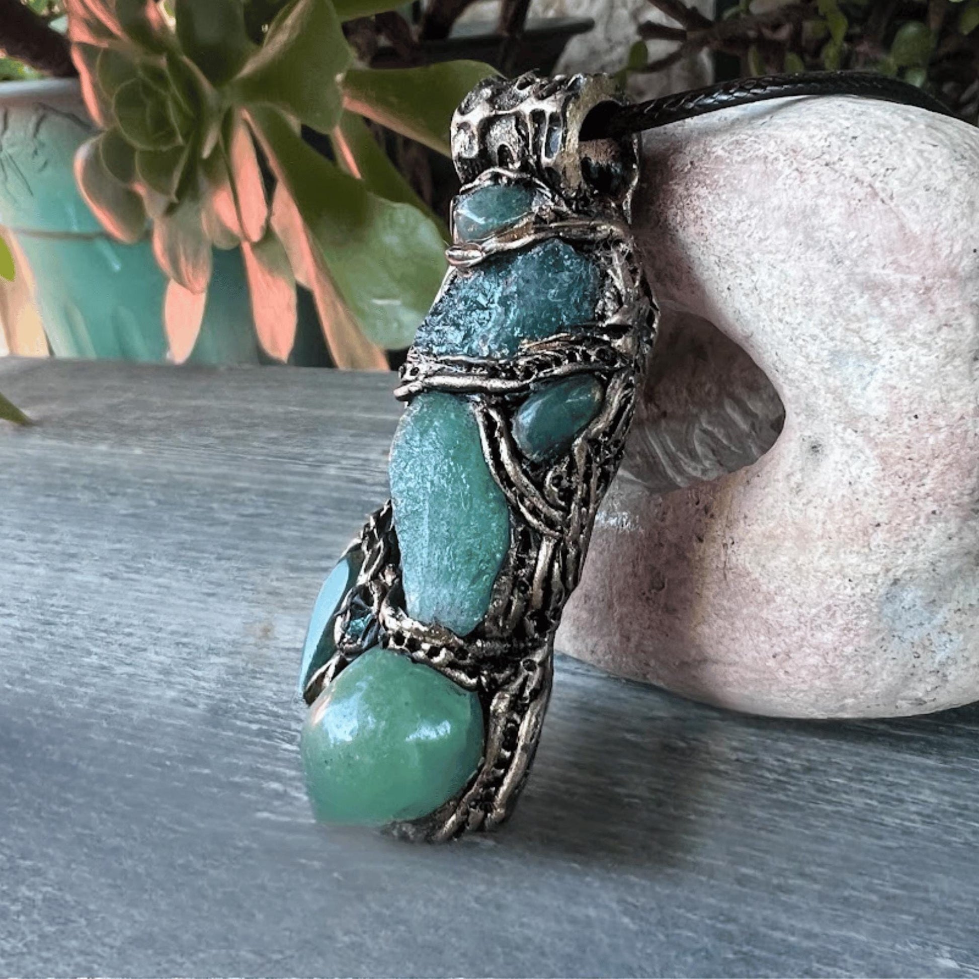 Raw Emerald Aventurine Pendant Necklace -  Green Crystal Amulet