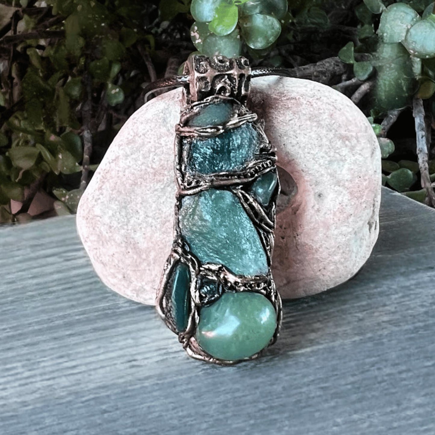 Raw Emerald Aventurine Pendant Necklace -  Green Crystal Amulet