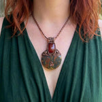 Chunky Moss Agate and Carnelian Ring -  Oversized Round Cocktail Ring