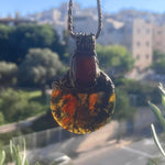 Chunky Moss Agate and Carnelian Ring -  Oversized Round Cocktail Ring