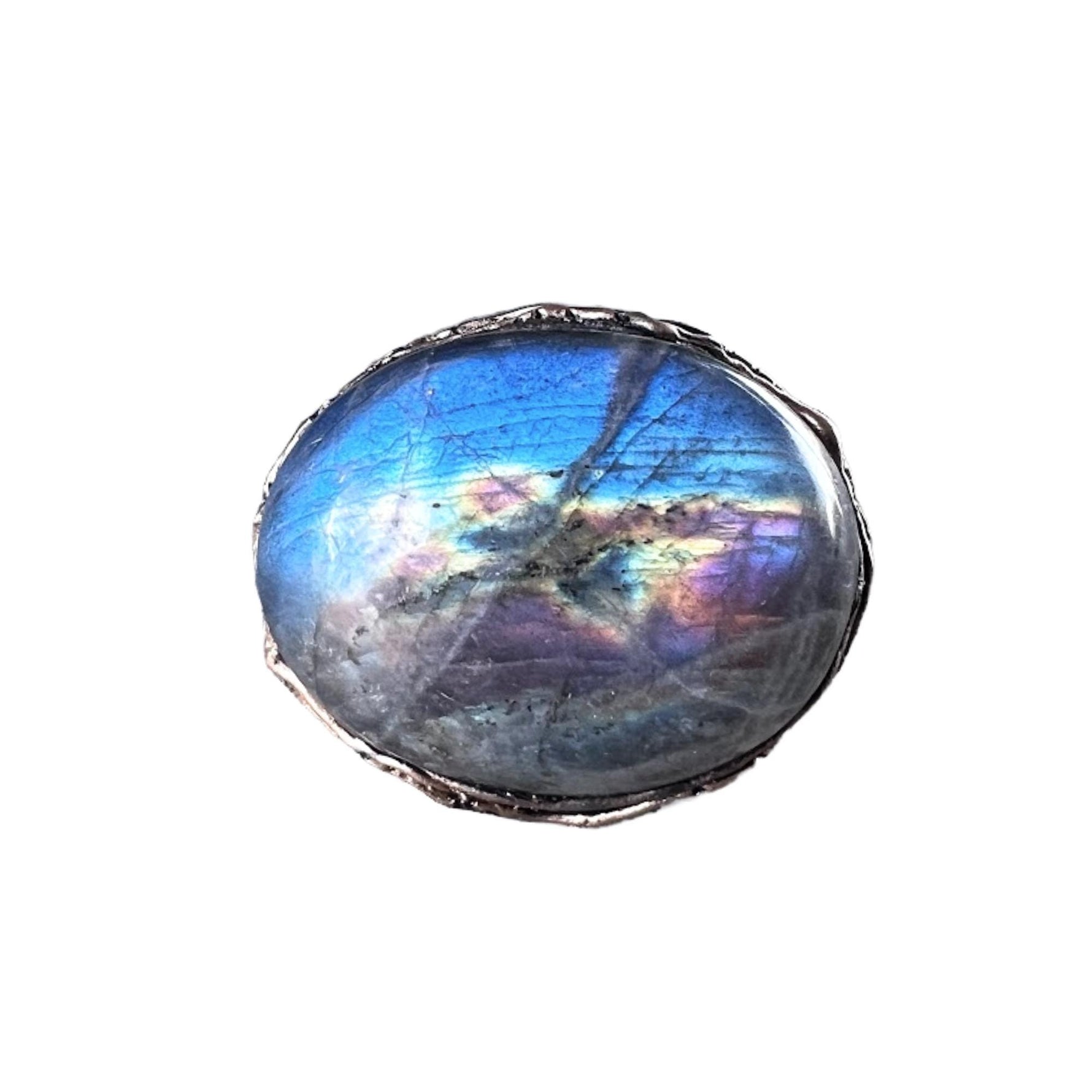 Oversized Labradorite Ring -  Chunky Rainbow Flash Statement Cocktail Ring