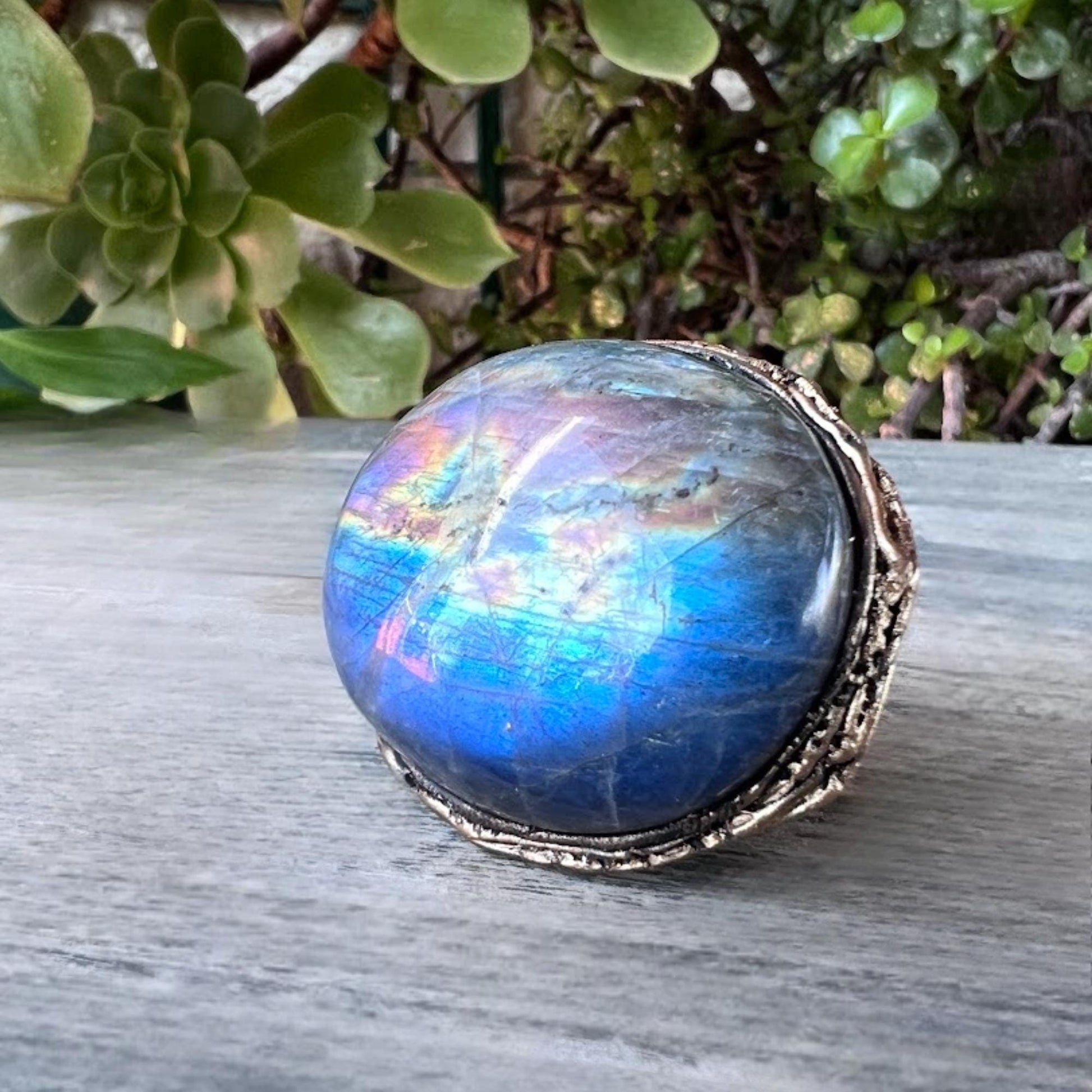 Oversized Labradorite Ring -  Chunky Rainbow Flash Statement Cocktail Ring