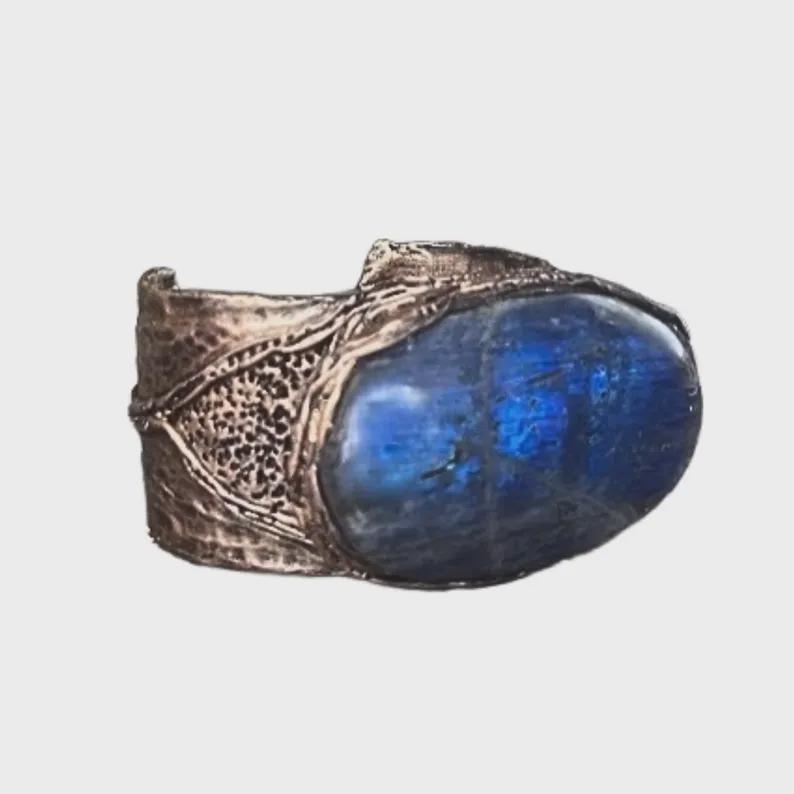 Oversized Labradorite Ring -  Chunky Rainbow Flash Statement Cocktail Ring