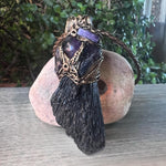 Black Kyanite and Amethyst Pendant Necklace Empath Protection Crystal Amulet