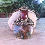 Red Moss Agate and Carnelian Pendant Necklace -  Unique Crystal Amulet
