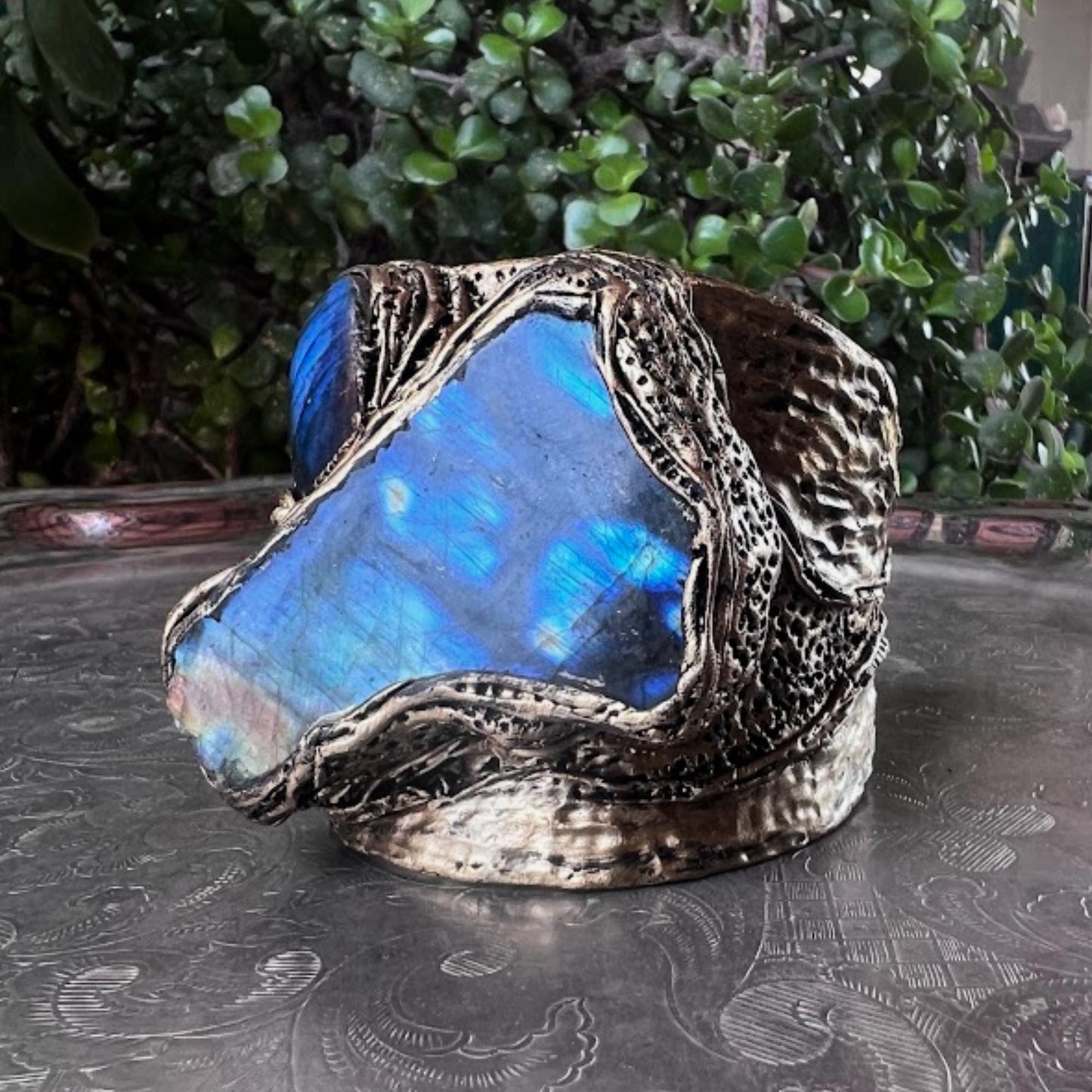 Blue Labradorite Chunky Cuff Bracelet -  Unique Statement Bracelet