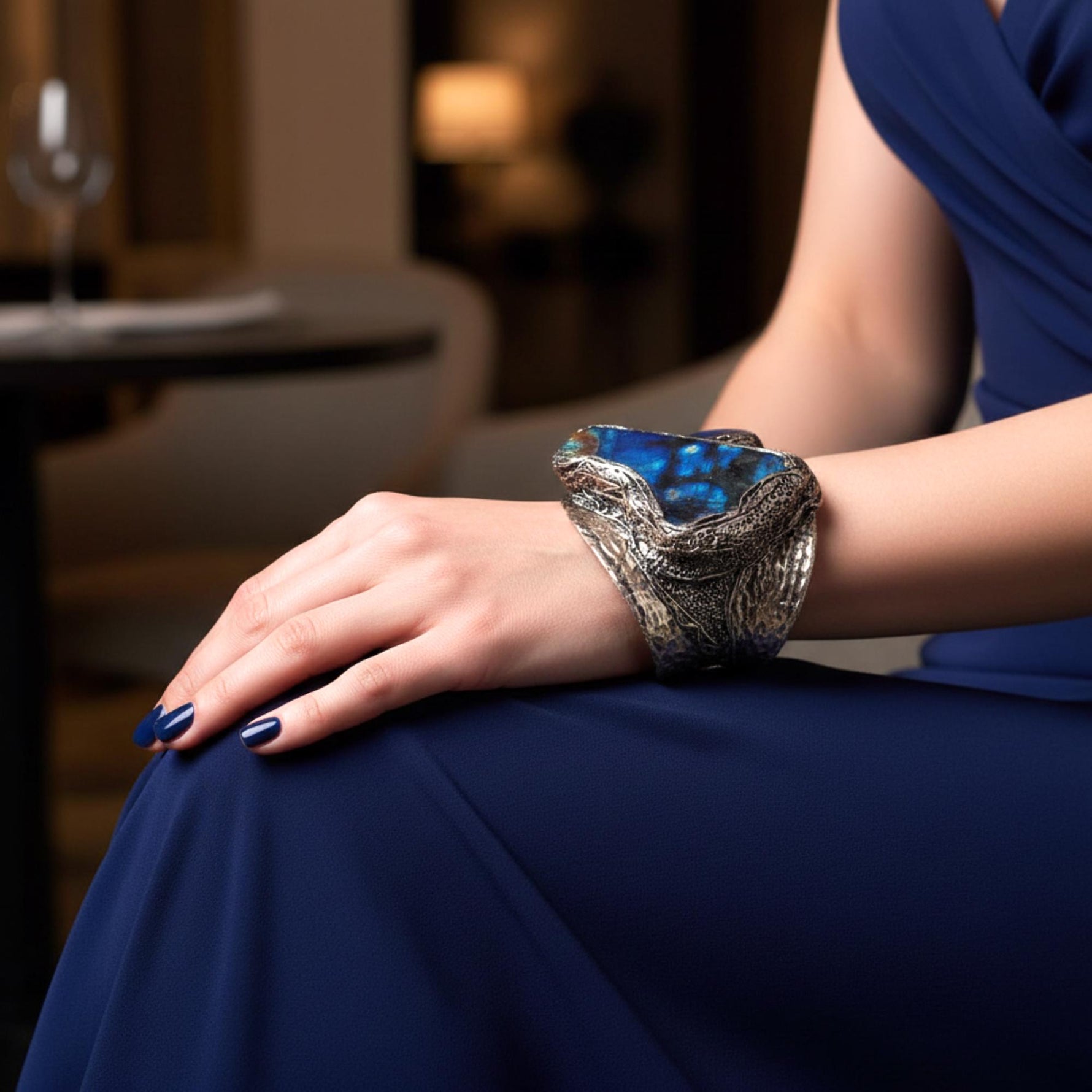 Blue Labradorite Chunky Cuff Bracelet -  Unique Statement Bracelet